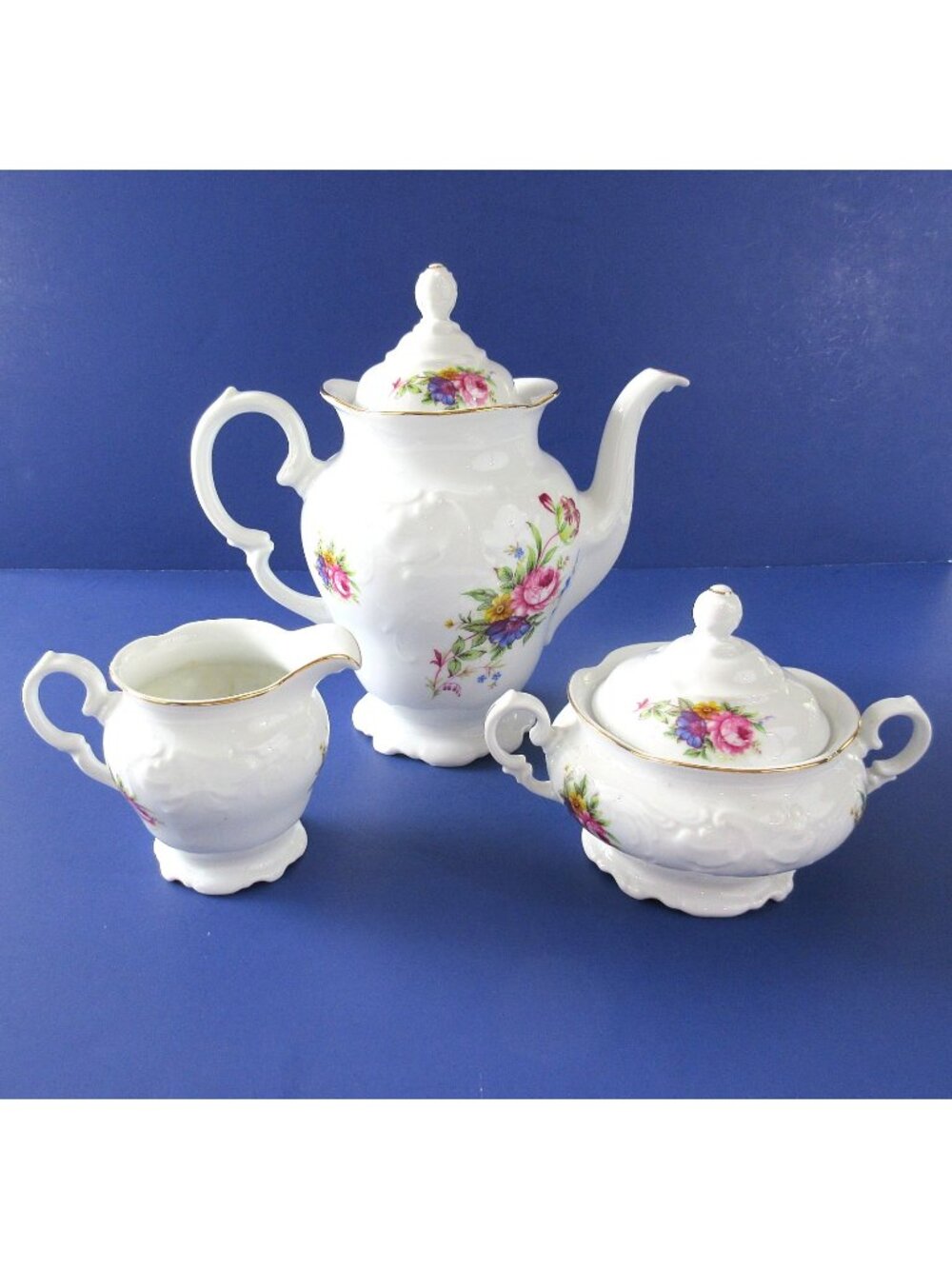 Vintage Royal Kent Poland Bavarian Rose Floral RKT6 Coffee Pot Creamer & Sugar
